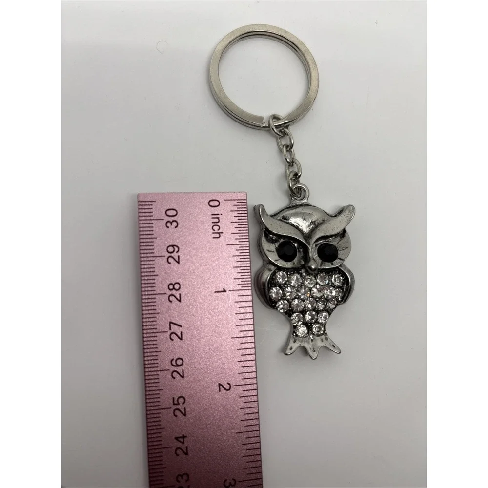 Metal Silver Color Own Keychain Rhinestones Black Onyx Eyes Purse‎ Key Fob